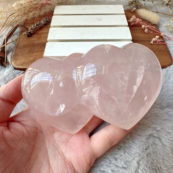 Gorgeous Rose Quartz Double Heart Carving - Picture 8 of 8